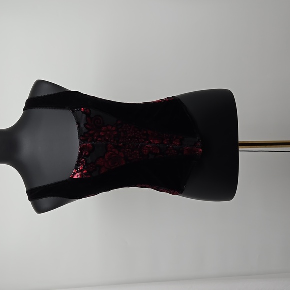 Frederick's of Hollywood Black Red Velvet Corset Eyehook Closure Lace-up Medium - Picture 1 of 11